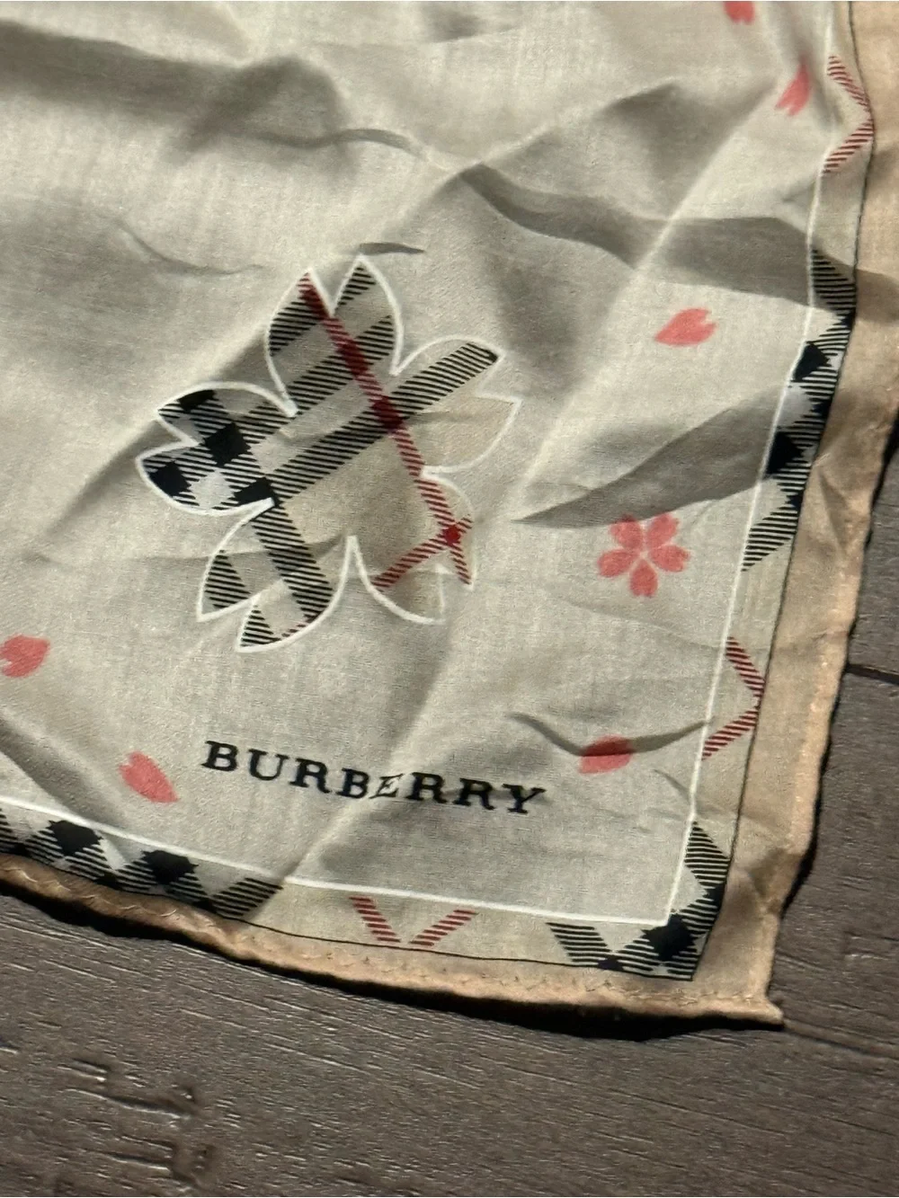 Burberry Beige Silk handkerchief with Pink Floral & Classic Check